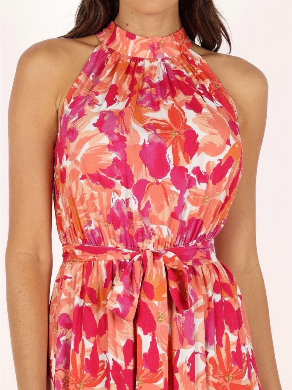 Petal & Pup Caroline Halter Maxi Pink Orange Floral Halter Maxi Dress